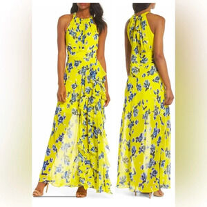 Eliza J Halter Ruffle Maxi Dress